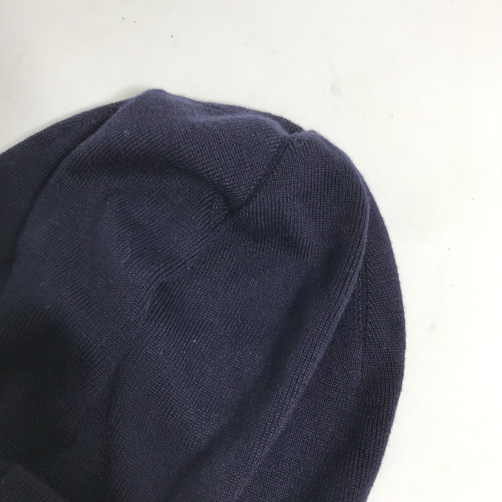 MONCLER Knit hat wool Navy logo Women Used Authentic