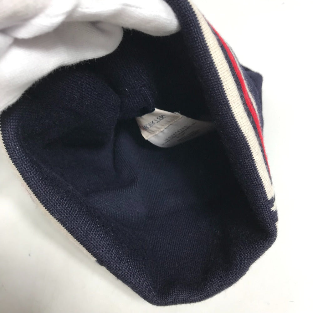 MONCLER Knit hat wool Navy logo Women Used Authentic