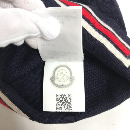 MONCLER Knit hat wool Navy logo Women Used Authentic