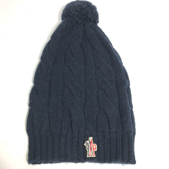 MONCLER Knit hat Wool , Acetate , Alpaca Navy pom pom logo Women Used Authentic