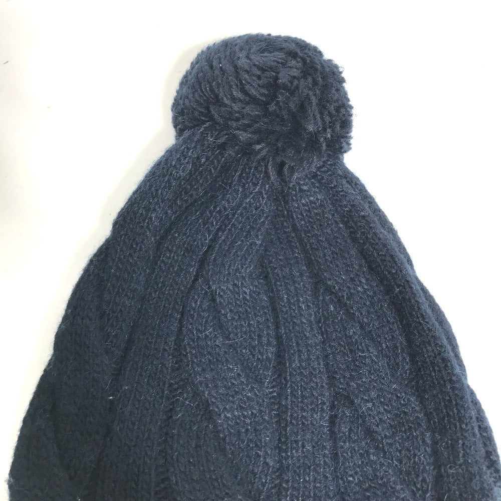 MONCLER Knit hat Wool , Acetate , Alpaca Navy pom pom logo Women Used Authentic