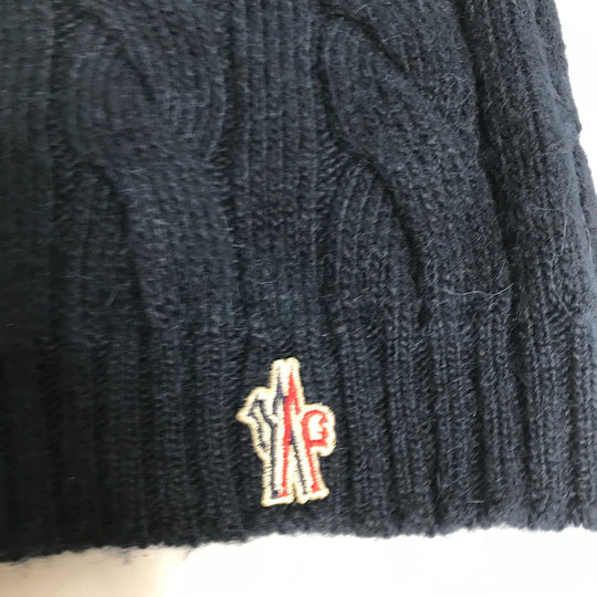 MONCLER Knit hat Wool , Acetate , Alpaca Navy pom pom logo Women Used Authentic