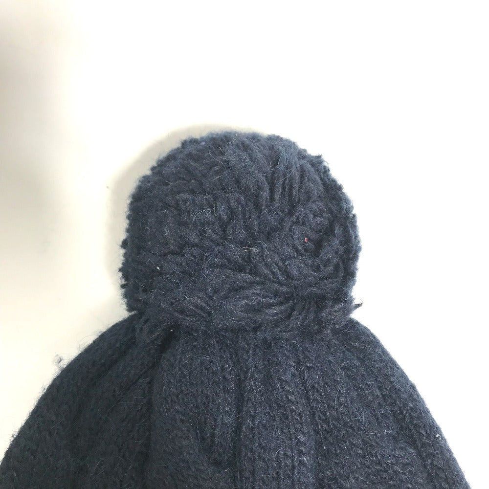 MONCLER Knit hat Wool , Acetate , Alpaca Navy pom pom logo Women Used Authentic