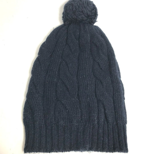MONCLER Knit hat Wool , Acetate , Alpaca Navy pom pom logo Women Used Authentic