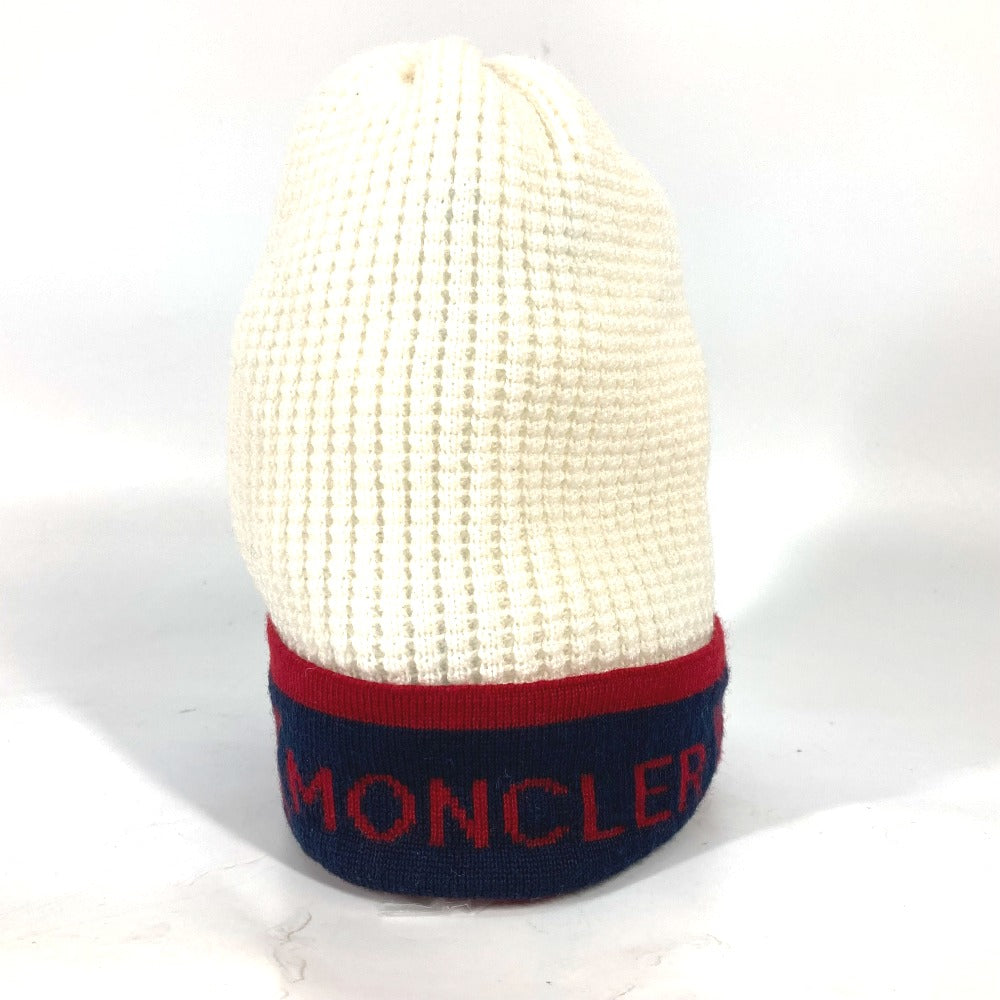 MONCLER Knit hat wool white logo Kids XS Used Authentic