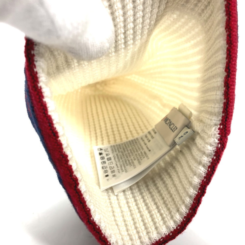 MONCLER Knit hat wool white logo Kids XS Used Authentic