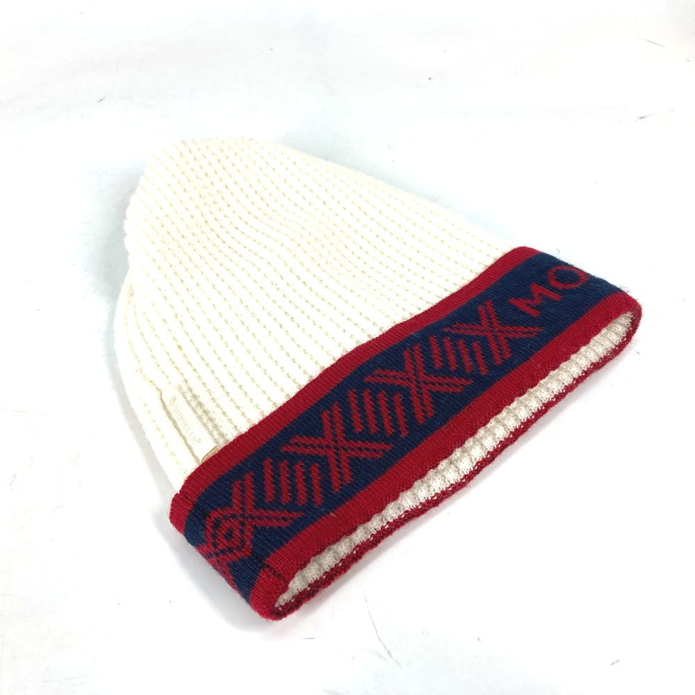 MONCLER Knit hat wool white logo Kids XS Used Authentic
