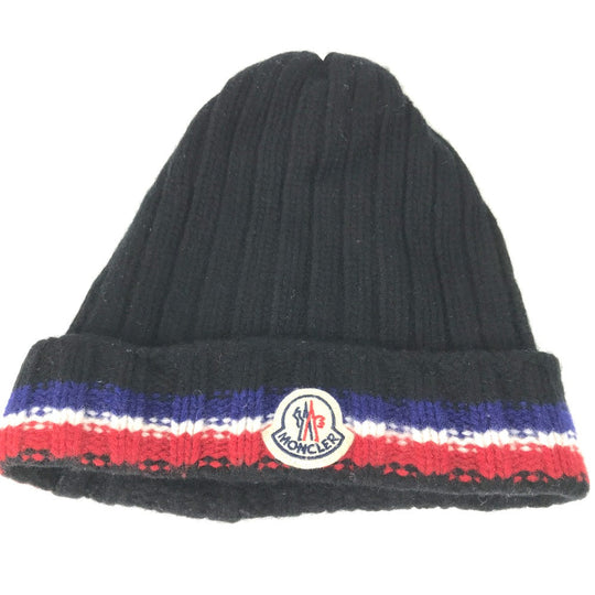 MONCLER Knit hat wool black logo Women Used Authentic
