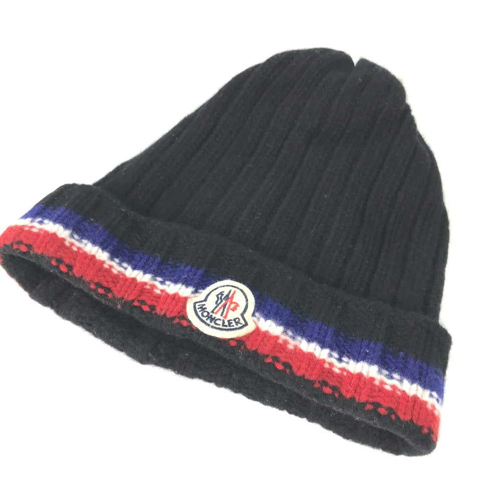 MONCLER Knit hat wool black logo Women Used Authentic