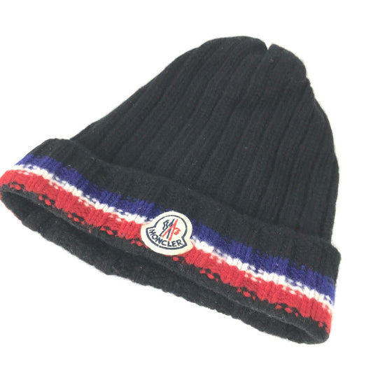 MONCLER Knit hat wool black logo Women Used Authentic