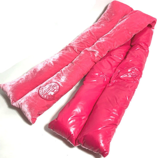 MONCLER Scarf Rayon, Silk pink Down Velour logo Women Used Authentic