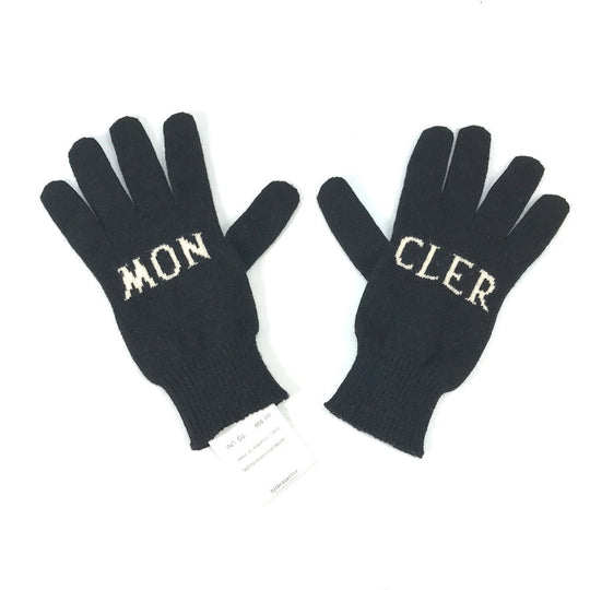 MONCLER Glove Wool, Polyester black logo Women Used Authentic