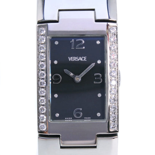 VERSACE Watches Quartz CSQ99 Stainless Steel Silver Bangle watch Diamond Bezel black dial