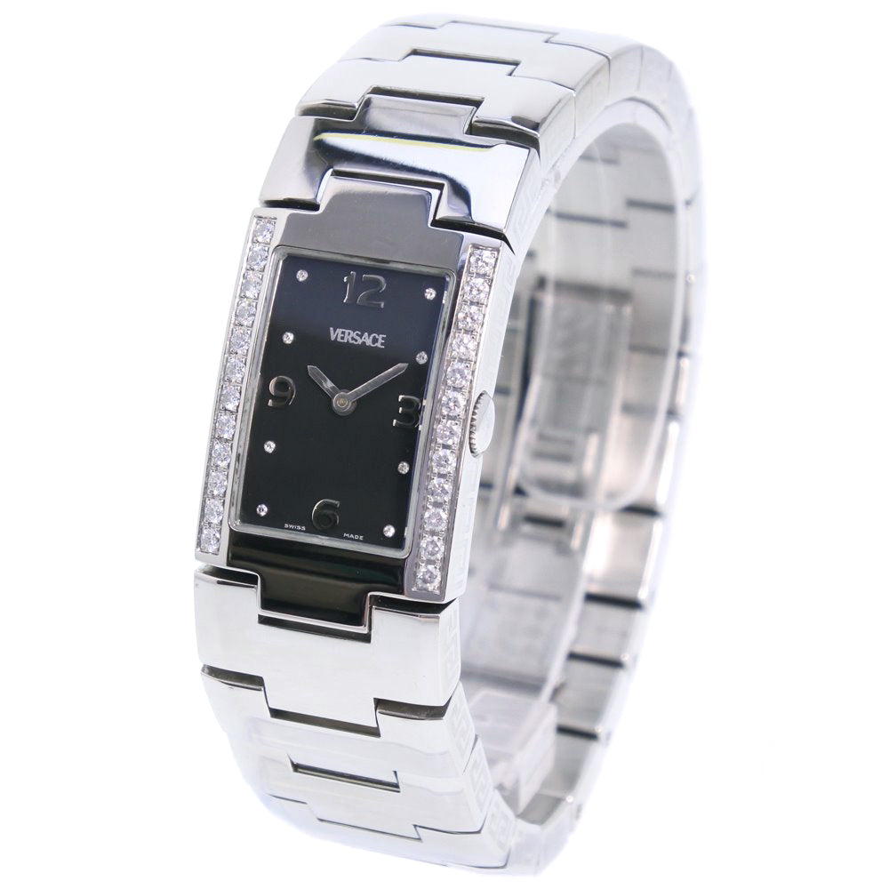 VERSACE Watches Quartz CSQ99 Stainless Steel Silver Bangle watch Diamond Bezel black dial