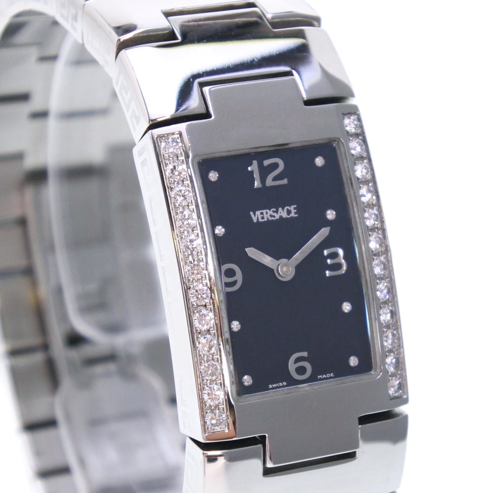VERSACE Watches Quartz CSQ99 Stainless Steel Silver Bangle watch Diamond Bezel black dial