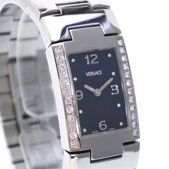 VERSACE Watches Quartz CSQ99 Stainless Steel Silver Bangle watch Diamond Bezel black dial