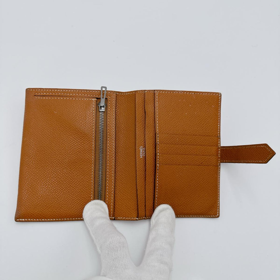 HERMES Bifold Wallet Epsom Brown Folded wallet SVMetal BEAN Compact Women(Unisex) Used Authentic