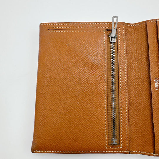 HERMES Bifold Wallet Epsom Brown Folded wallet SVMetal BEAN Compact Women(Unisex) Used Authentic