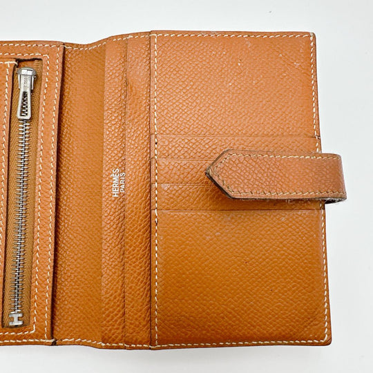 HERMES Bifold Wallet Epsom Brown Folded wallet SVMetal BEAN Compact Women(Unisex) Used Authentic