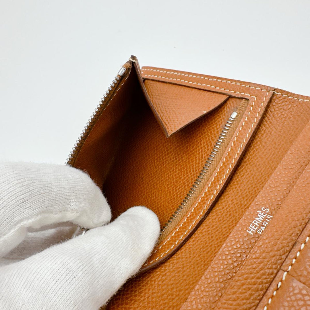 HERMES Bifold Wallet Epsom Brown Folded wallet SVMetal BEAN Compact Women(Unisex) Used Authentic