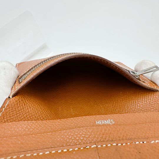HERMES Bifold Wallet Epsom Brown Folded wallet SVMetal BEAN Compact Women(Unisex) Used Authentic