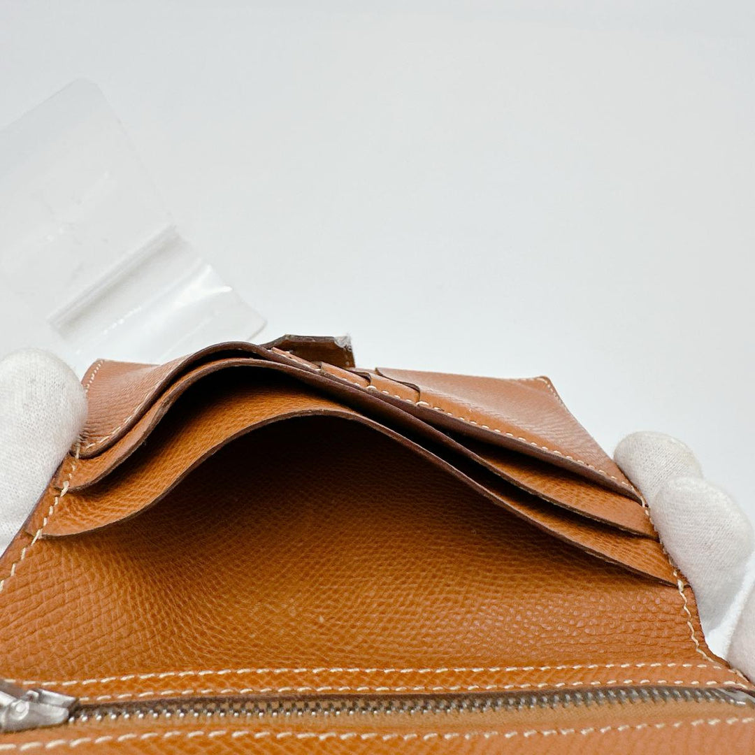 HERMES Bifold Wallet Epsom Brown Folded wallet SVMetal BEAN Compact Women(Unisex) Used Authentic