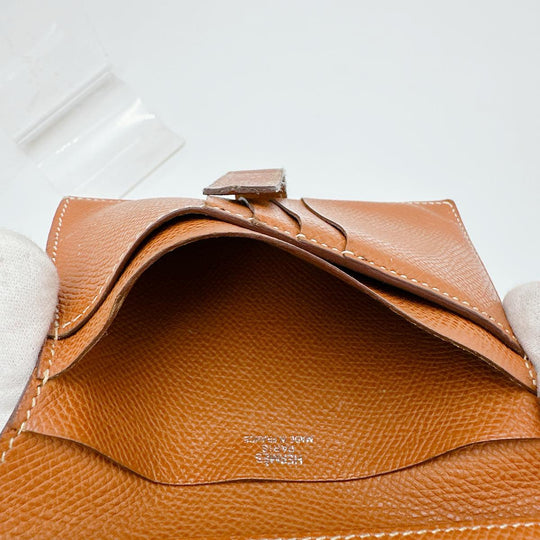 HERMES Bifold Wallet Epsom Brown Folded wallet SVMetal BEAN Compact Women(Unisex) Used Authentic