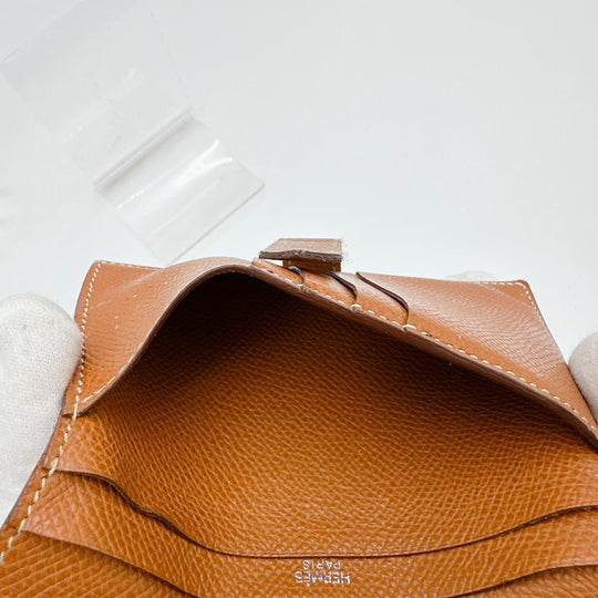 HERMES Bifold Wallet Epsom Brown Folded wallet SVMetal BEAN Compact Women(Unisex) Used Authentic