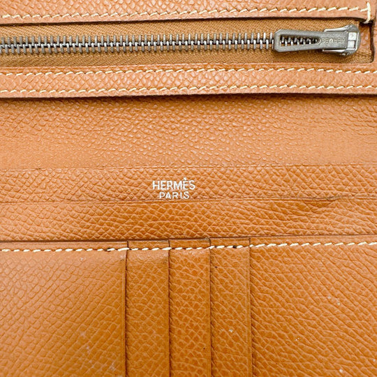HERMES Bifold Wallet Epsom Brown Folded wallet SVMetal BEAN Compact Women(Unisex) Used Authentic