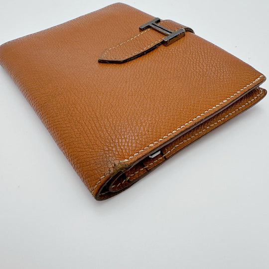 HERMES Bifold Wallet Epsom Brown Folded wallet SVMetal BEAN Compact Women(Unisex) Used Authentic