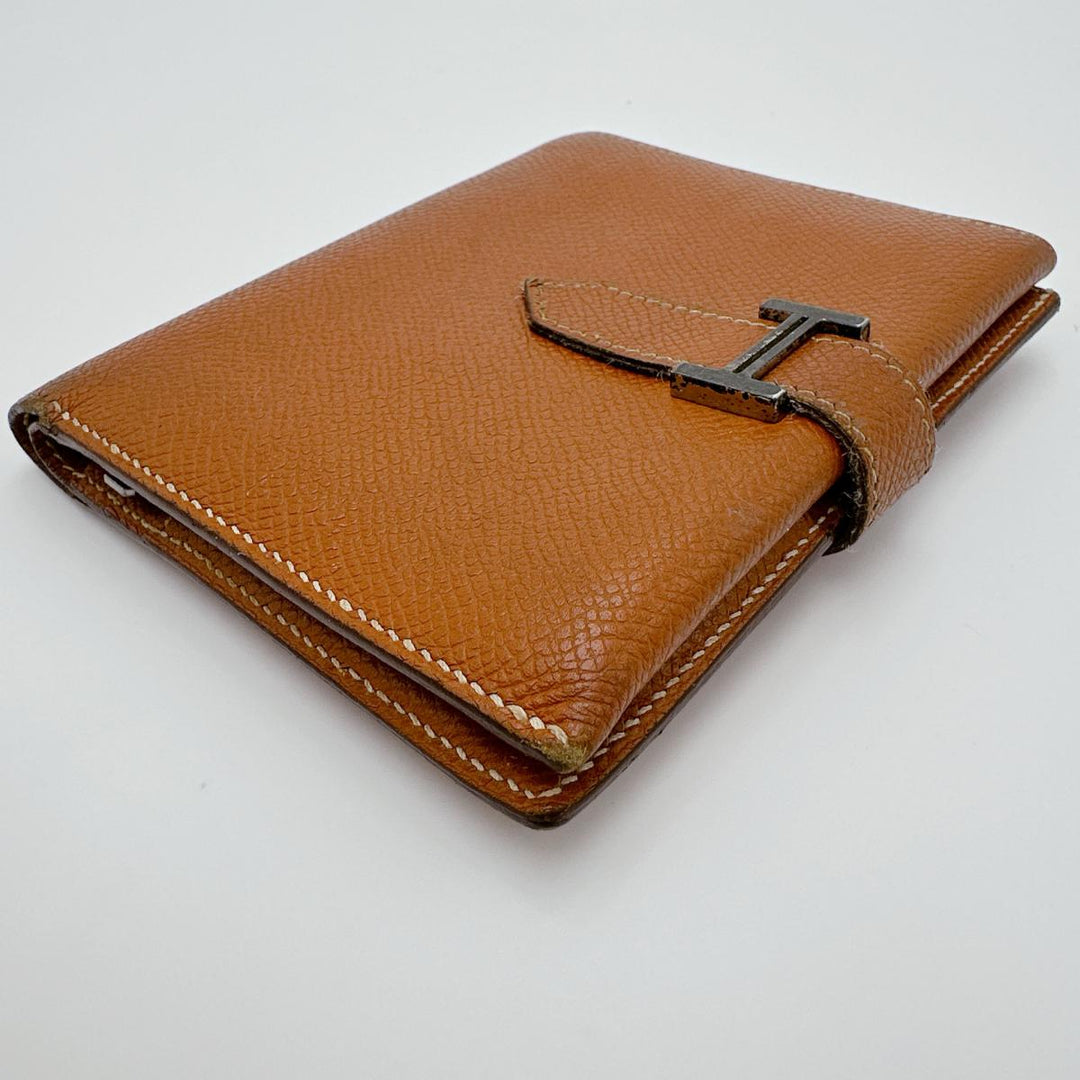HERMES Bifold Wallet Epsom Brown Folded wallet SVMetal BEAN Compact Women(Unisex) Used Authentic
