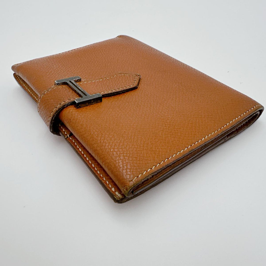 HERMES Bifold Wallet Epsom Brown Folded wallet SVMetal BEAN Compact Women(Unisex) Used Authentic