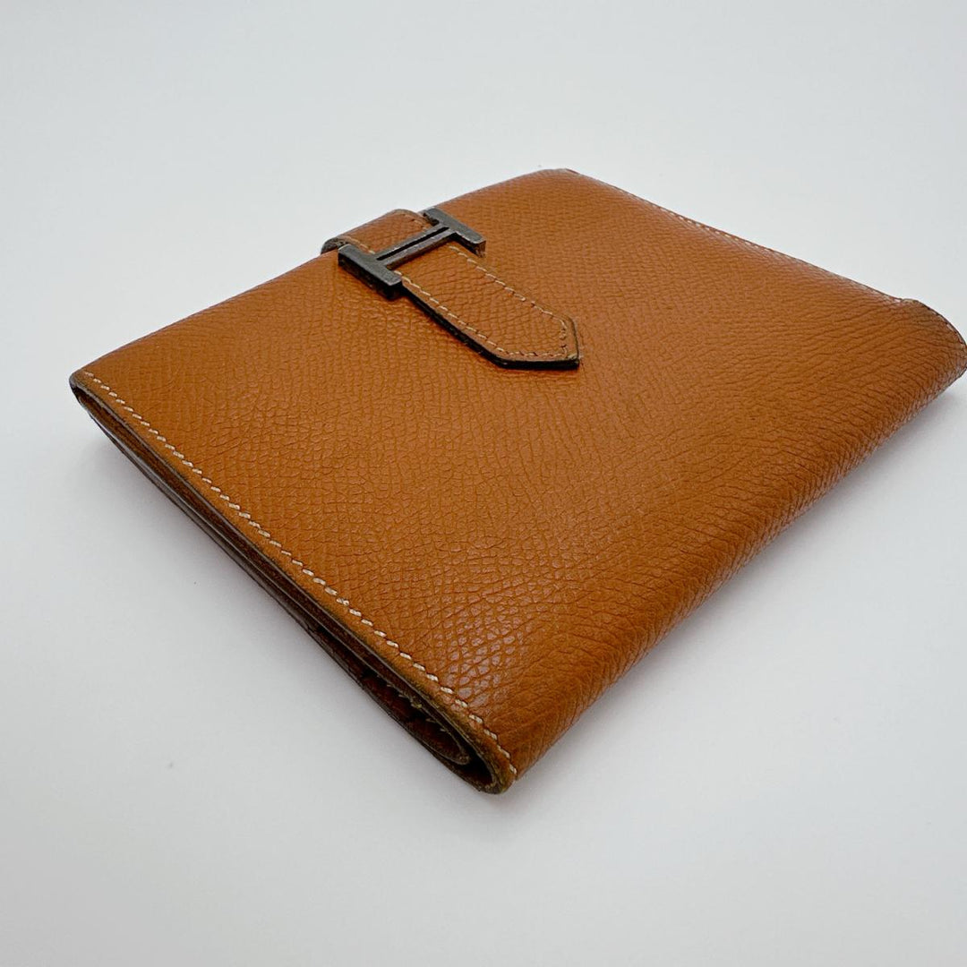 HERMES Bifold Wallet Epsom Brown Folded wallet SVMetal BEAN Compact Women(Unisex) Used Authentic