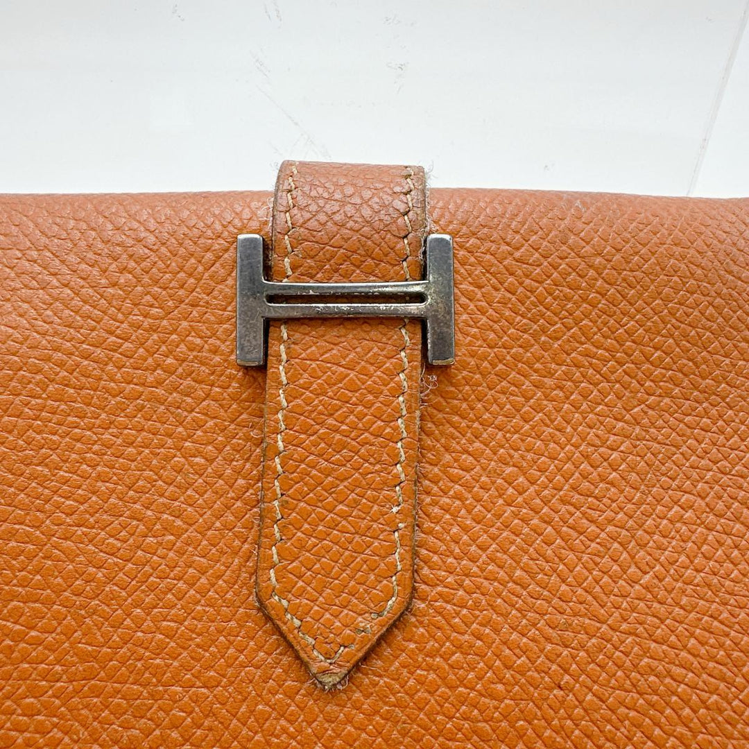 HERMES Bifold Wallet Epsom Brown Folded wallet SVMetal BEAN Compact Women(Unisex) Used Authentic