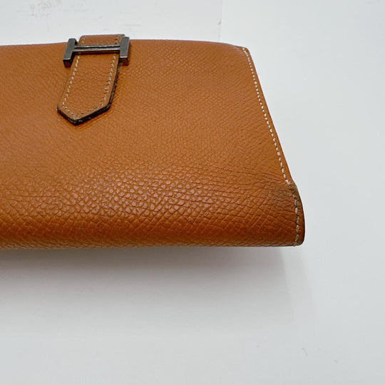 HERMES Bifold Wallet Epsom Brown Folded wallet SVMetal BEAN Compact Women(Unisex) Used Authentic