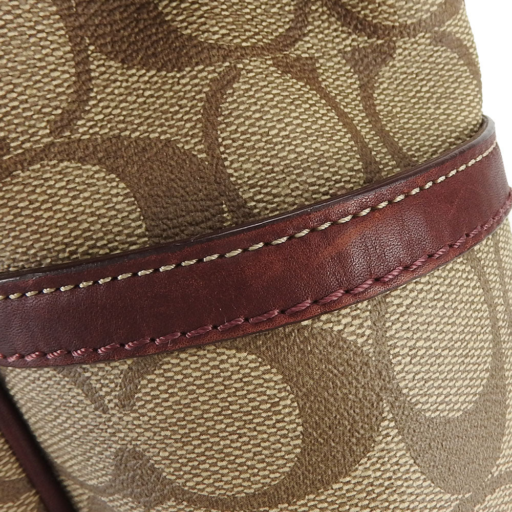 COACH Tote Bag 70072 PVC, Leather Brown Heritage stripe Women Used Authentic