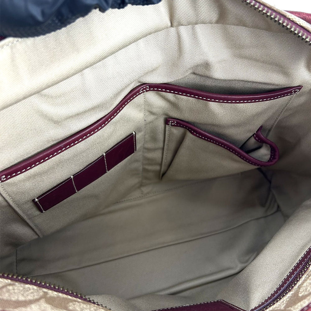 COACH Tote Bag 70072 PVC, Leather Brown Heritage stripe Women Used Authentic