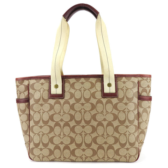 COACH Tote Bag 70072 PVC, Leather Brown Heritage stripe Women Used Authentic