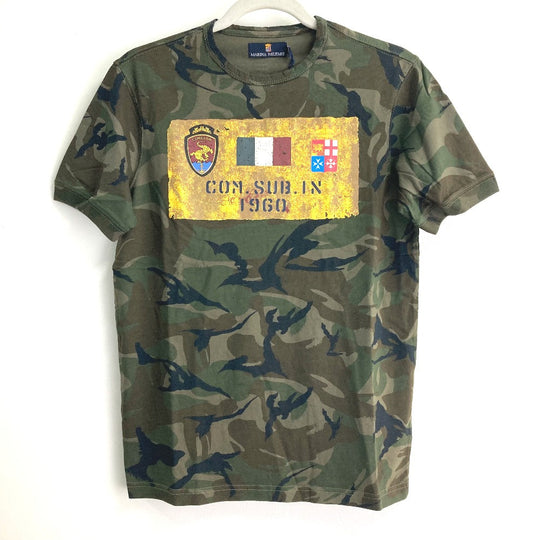 PANERAI Short sleeve T-shirt cotton green marina militare camouflage mens S Used Authentic