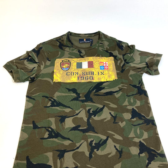 PANERAI Short sleeve T-shirt cotton green marina militare camouflage mens S Used Authentic