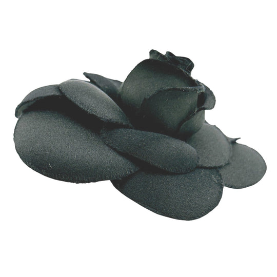CHANEL Brooch textile black corsage Camelia Women Used Authentic