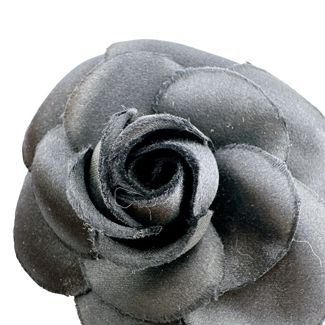 CHANEL Brooch textile black corsage Camelia Women Used Authentic