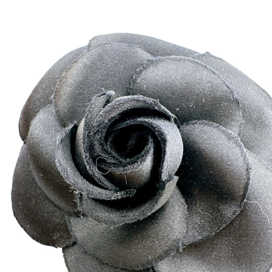 CHANEL Brooch textile black corsage Camelia Women Used Authentic