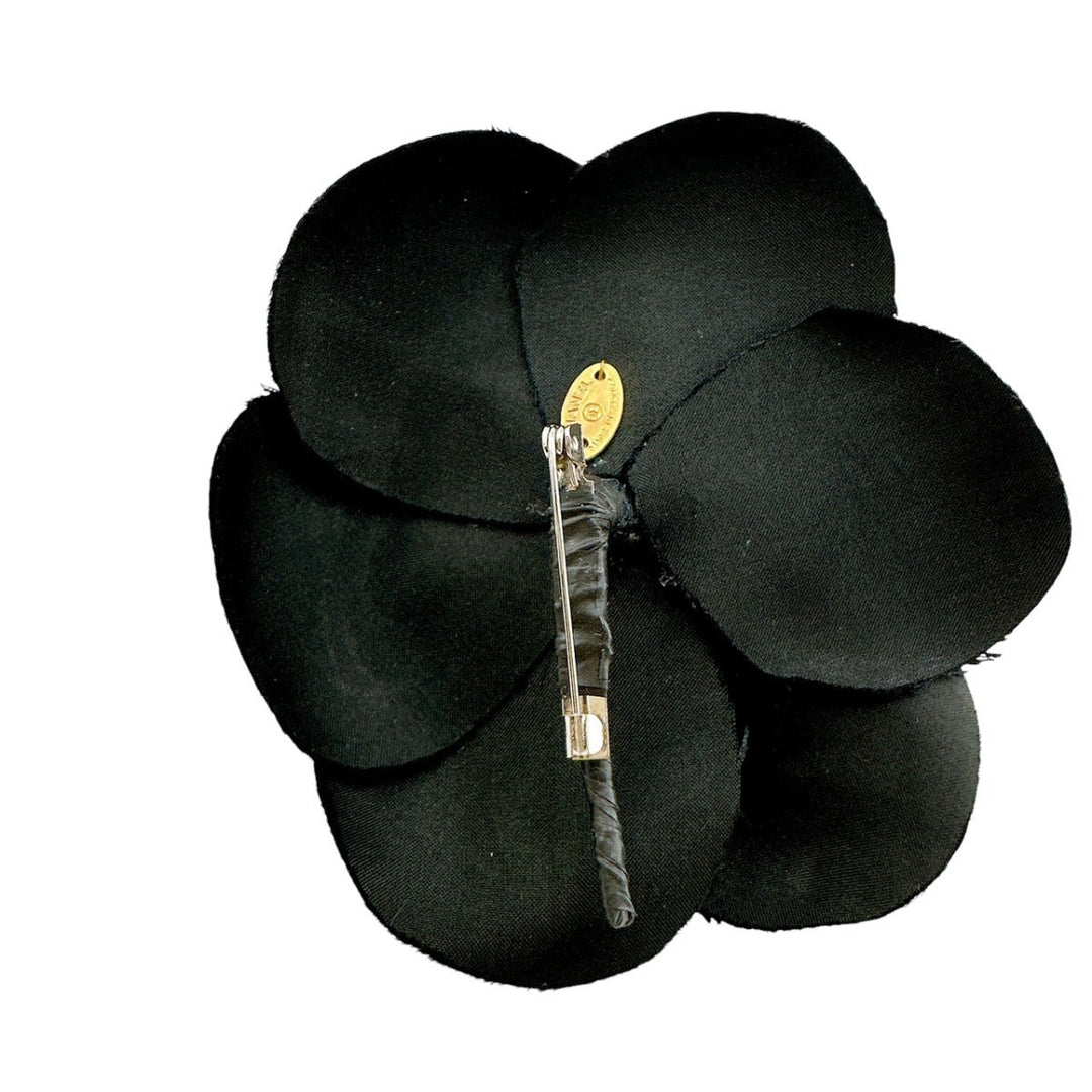 CHANEL Brooch textile black corsage Camelia Women Used Authentic