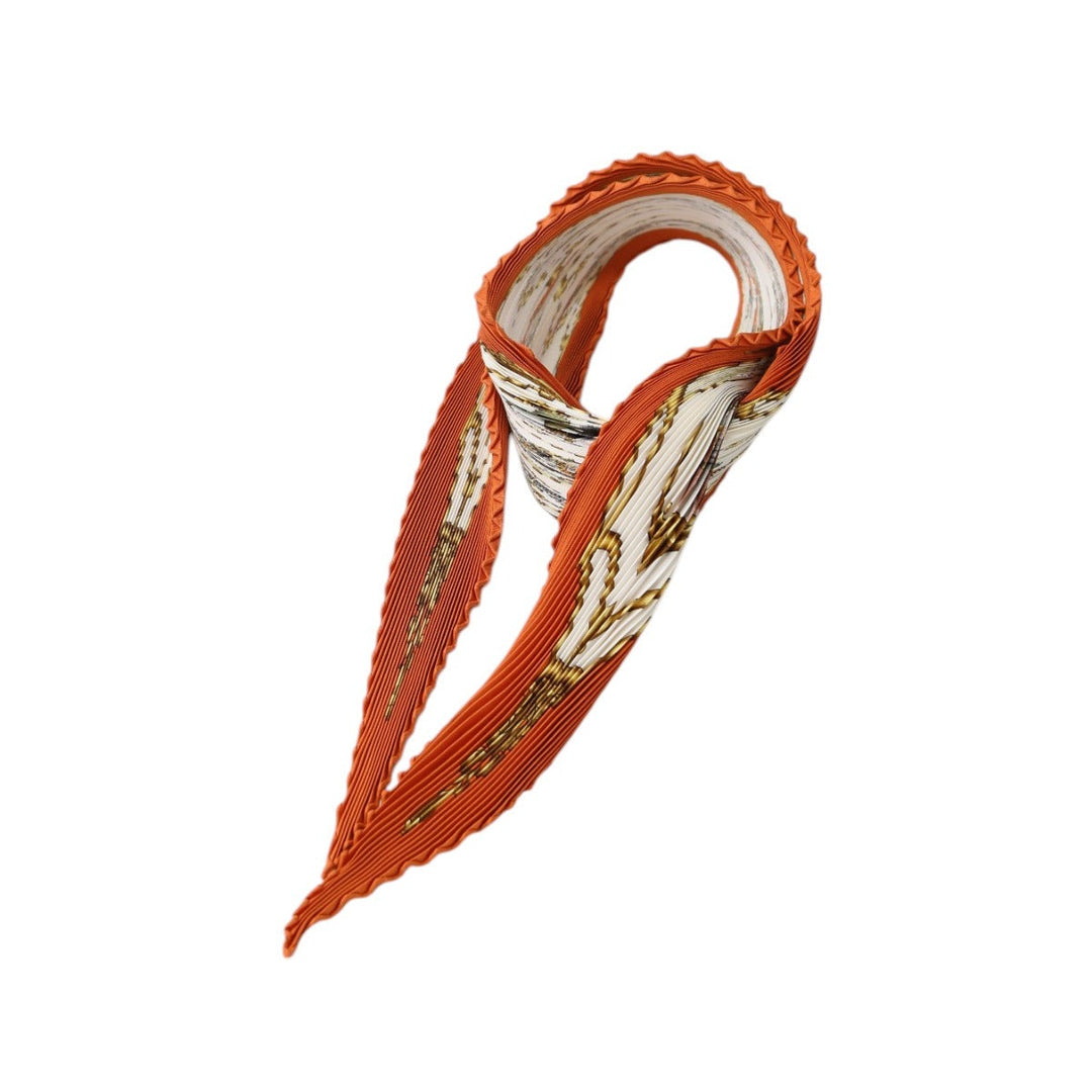 HERMES scarf silk Orange Pleated scarf Mughal horse LES CHEVAUX DES MOGHOLS unisex(Unisex) Used Authentic