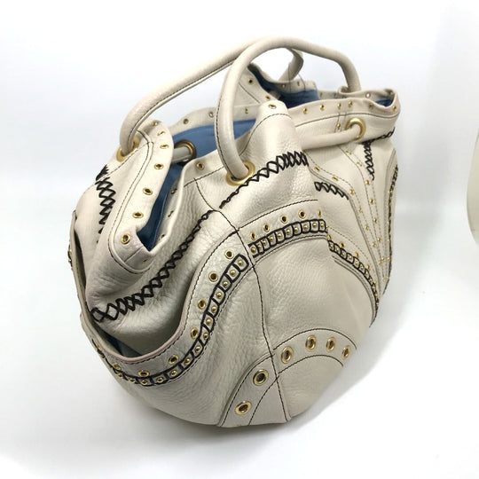 COLE HAAN Tote Bag leather White (Ivory) Studs Pleated Women Used Authentic