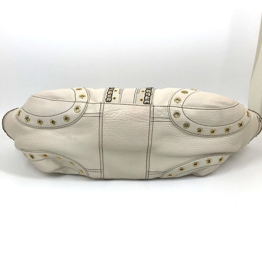 COLE HAAN Tote Bag leather White (Ivory) Studs Pleated Women Used Authentic