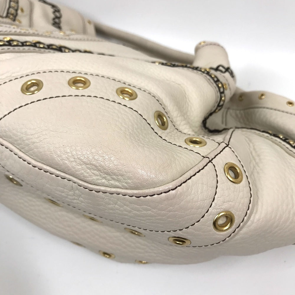COLE HAAN Tote Bag leather White (Ivory) Studs Pleated Women Used Authentic