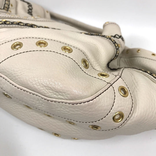 COLE HAAN Tote Bag leather White (Ivory) Studs Pleated Women Used Authentic