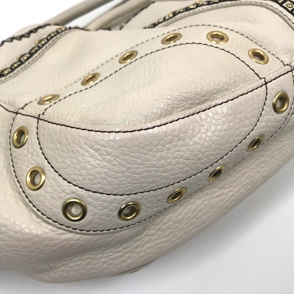 COLE HAAN Tote Bag leather White (Ivory) Studs Pleated Women Used Authentic